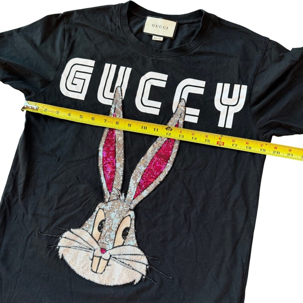 Gucci x Looney Tunes Bugs Bunny Guccy Sequin Logo Black T-Shirt Size M Italy - Picture 6 of 11